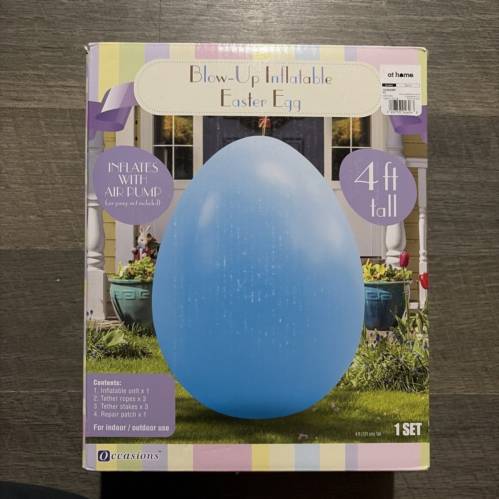 Blow Up Inflatable Easter Egg Indoor Outdoor Blue 4 Ft Tall New Yard Decor